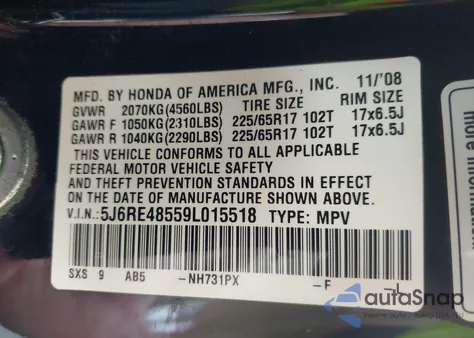 2009 Honda Cr-V Ex from USA, damaged, VIN 5J6RE48559L015518